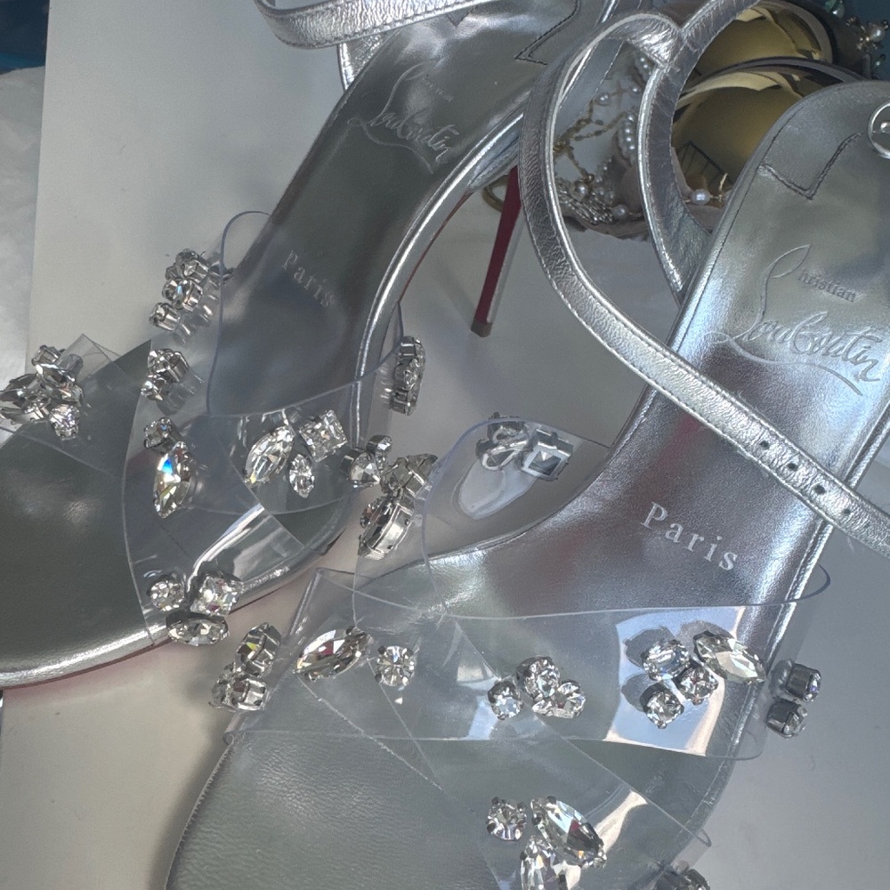ECLUSIVE Crystal Christian Louboutin Degraqueen Sandal Heel